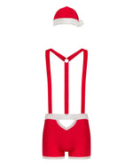 Чоловічий еротичний костюм Санта-Клауса Obsessive Mr Claus 2XL/3XL, боксери на підтяжках, шапочка з