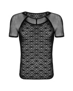 Чоловіча напівпрозора футболка з орнаментом Obsessive T102 T-shirt S/M/L, чорна