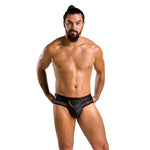 Чоловічі труси з ланцюжком Passion 030 SLIP TOM S/M Black, екошкіра, відкриті сідниці