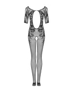 Сітчастий бодістокінг з квітковим малюнком Obsessive Bodystocking F238 S/M/L, black, з доступом, імі