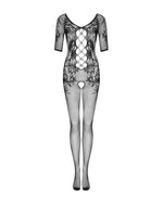 Сітчастий бодістокінг з квітковим малюнком Obsessive Bodystocking F238 S/M/L, black, з доступом, імі