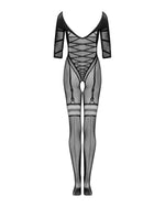 Сітчастий бодістокінг з імітацією підв’язок Obsessive Bodystocking G329 S/M/L, black, з доступом