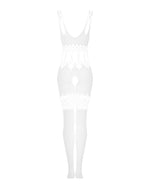 Сітчастий бодістокінг з імітацією топа та шортів Obsessive Bodystocking G330 S/M/L, white, з доступо