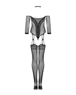 Нейлоновий бодістокінг з імітацією панчіх Obsessive Bodystocking G333 S/M/L, black, з доступом
