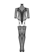 Нейлоновий бодістокінг з імітацією панчіх Obsessive Bodystocking G333 S/M/L, black, з доступом