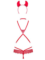 Еротичний костюм чортика зі стреп Obsessive Evilia teddy red L/XL