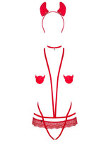 Еротичний костюм чортика зі стреп Obsessive Evilia teddy red L/XL