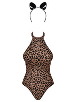 Еротичний костюм леопарда Obsessive Leocatia teddy S/M, боді, обруч з вушками