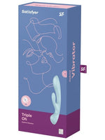 Двосторонній вібратор-кролик Satisfyer Triple Oh Light Blue, 3 мотори, руків’я-масажер