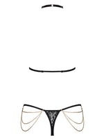 Комплект із ланцюжками Obsessive Pantheria 2-pcs set black S/M, бюстгальтер, трусики