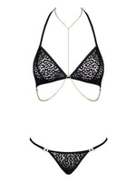 Комплект із ланцюжками Obsessive Pantheria 2-pcs set black L/XL, бюстгальтер, трусики