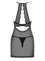 Прозора сорочка з відкритими грудьми Obsessive Pearlove chemise & thong black S/M, трусики