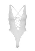 Мереживне боді Leg Avenue Floral lace thong teddy White, шнурівка на грудях, one size