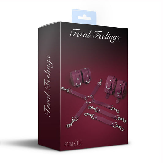 Набір для БДСМ Feral Feelings BDSM Kit 3 Burgundy, наручники, поножі, хрестовина