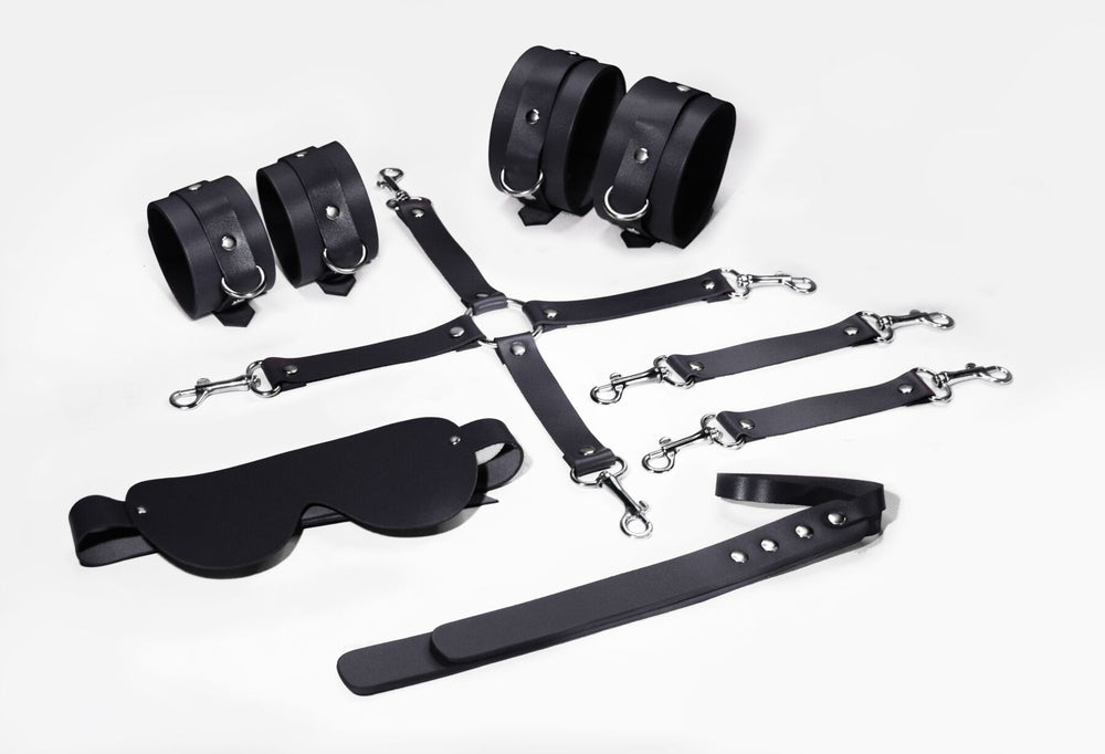 Набір Feral Feelings BDSM Kit 5 Black, наручники, поножі, хрестовина, маска, падл