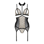 Корсет з відкритими грудьми Passion DOMINICA CORSET L/XL beige, пажі для панчіх, стрінги