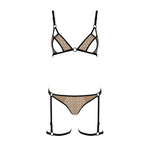Еротичний комплект спідньої білизни Passion GABI SET S/M beige, трусики з гартерами