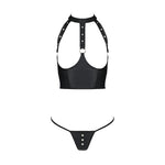 Комплект білизни з відкритими грудьми Passion GENEVIA SET WITH OPEN BRA S/M black, корсет, стрінги
