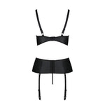 Корсет з відкритими грудьми Passion JANNIES CORSET L/XL black, стрінги в наборі