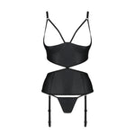 Корсет з відкритими грудьми Passion JANNIES CORSET XXL/XXXL black, стрінги в наборі