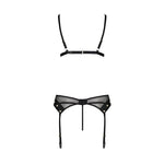Комплект білизни Passion NESSY SET L/XL black, бюстгальтер, пояс для панчіх, стрінги