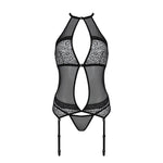 Корсет з пажами Passion SATARA CORSET S/M black, стрінги, мереживо, застібки спереду та ззаду