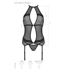 Корсет з пажами Passion SATARA CORSET L/XL red, стрінги, мереживо, застібки спереду та ззаду