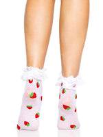Шкарпетки жіночі з полуничним принтом Leg Avenue Strawberry ruffle top anklets One size, мереживні м