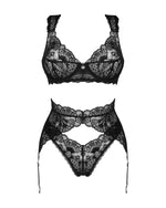 Комплект білизни Obsessive Donna Dream 3-pcs set XS/S Black, бюстгальтер, стрінги, пояс для панчіх
