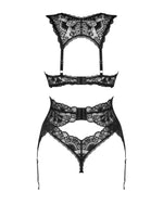 Комплект білизни Obsessive Donna Dream 3-pcs set XL/2XL Black, бюстгальтер, стрінги, пояс для панчіх