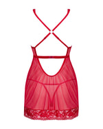 Прозора сорочка бебі-дол Obsessive Lacelove babydoll & thong M/L Red, мереживо, стрінги