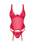 Прозорий корсет Obsessive Lacelove corset XS/S Red, мереживо, підв’язки для панчіх