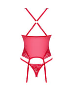 Прозорий корсет Obsessive Lacelove corset XS/S Red, мереживо, підв’язки для панчіх