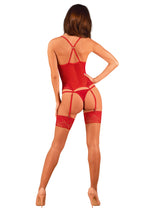 Прозорий корсет Obsessive Lacelove corset XS/S Red, мереживо, підв’язки для панчіх