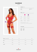 Прозорий корсет Obsessive Lacelove corset M/L Red, мереживо, підв’язки для панчіх