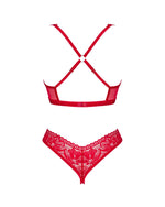 Комплект білизни Obsessive Lacelove cupless 2-pcs set M/L Red, відкритий доступ, відкриті груди