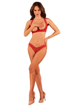 Комплект білизни Obsessive Lacelove cupless 2-pcs set XL/2XL Red, відкритий доступ, відкриті груди