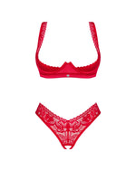 Комплект білизни Obsessive Lacelove cupless 2-pcs set XL/2XL Red, відкритий доступ, відкриті груди
