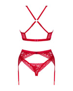 Комплект білизни Obsessive Lacelove cupless 3-pcs set XL/2XL Red, бюстгальтер, стрінги, пояс для панчіх