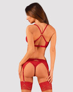 Комплект білизни Obsessive Lacelove cupless 3-pcs set XL/2XL Red, бюстгальтер, стрінги, пояс для панчіх