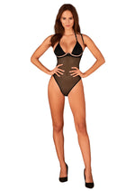 Прозоре боді Obsessive Selinne teddy XS/S Black, дрібна сітка, подвійні бретелі