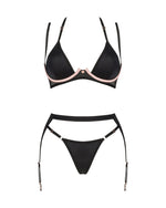 Комплект білизни Obsessive Selinne 3-pcs set M/L Black, бюстгальтер, стрінги пояс для панчіх