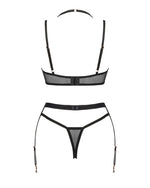 Комплект білизни Obsessive Selinne 3-pcs set XL/2XL Black, бюстгальтер, стрінги пояс для панчіх