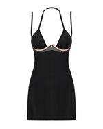 Сорочка Obsessive Selinne chemise & thong XS/S Black, стрінги, подвійні бретелі