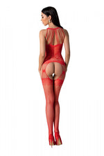 Бодістокінг з безліччю бретелей Passion BS095 One Size, red, імітація пояса та панчіх, з доступом