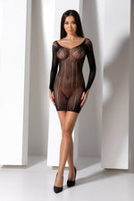 Напівпрозора мінісукня Passion BS101 One Size, black, рукави-мітенки