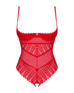 Боді з доступом Obsessive Ingridia crotchless teddy XS/S, червоне, відкриті груди
