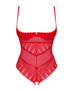 Боді з доступом Obsessive Ingridia crotchless teddy M/L, червоне, відкриті груди