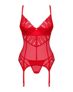 Комплект корсет та стрінги Obsessive Ingridia corset & thong XL/2XL, червоний