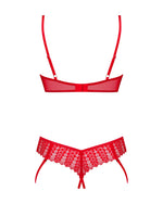 Комплект Obsessive Ingridia 2-pcs crotchless set XS/S, червоний, з доступом, відкриті груди